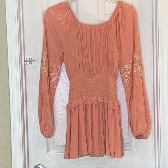 Ramy Brook Marianne Smock Waist Long Sleeve  Mini Dress Deco Rose Size XS - Picture 11 of 11